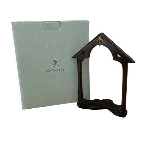 Vtg Partylite Holy Night Creche Nativity Bronze Stable Tealight Votive Holder - Picture 1 of 8